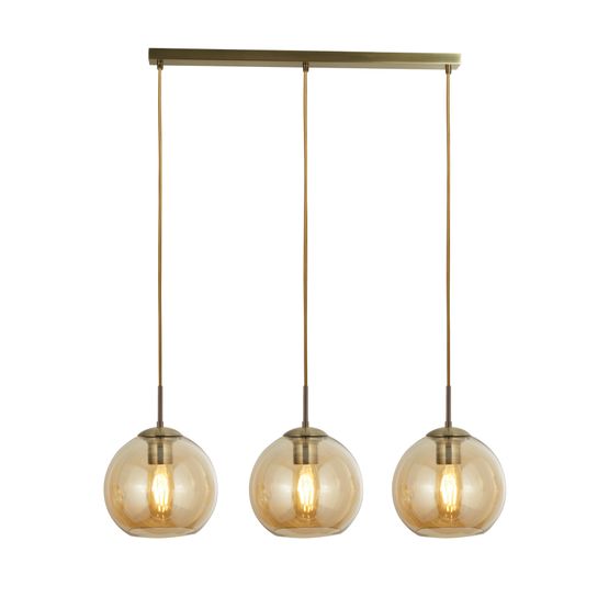 Balls 3Lt Bar Pendant - Antique Brass Metal &amp; Amber Glass