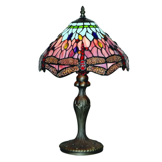 Dragonfly Table Lamp - Antique Brass &amp; Stained Glass