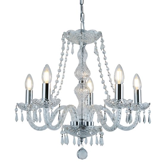 Hale 5Lt Chandelier - Chrome Metal &amp; Clear Crystal
