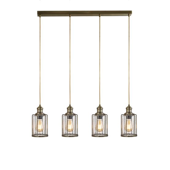 Pipes 4Lt Bar Pendant - Antique Brass Metal &amp; Seeded Glass