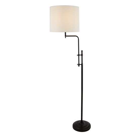 Munich Floor Lamp - Matt Black Metal &amp; Natural Linen Shade