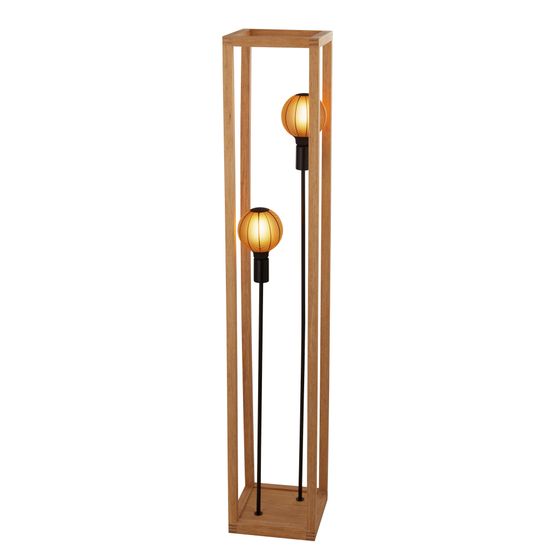 Square 2Lt Floor Lamp - Natural Wood &amp; Black Metal