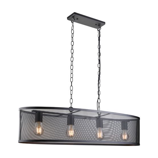 Fishnet 4Lt Oval Pendant - Matt Black Metal &amp; Mesh Shade