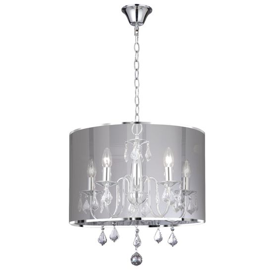 Venetian 5Lt Pendant - Chrome, Voile Shade &amp; Crystal Glass