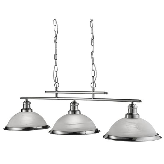 Bistro 3Lt Bar Pendant - Satin Silver Metal &amp; Acid Glass