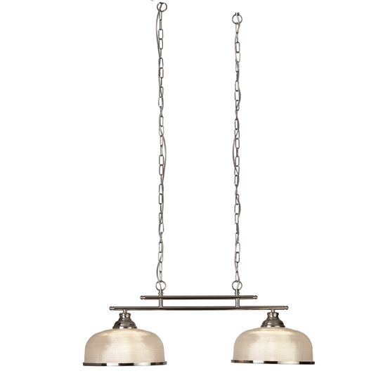 Bistro II 2Lt Pendant - Satin Silver &amp; Holophane Style Glass