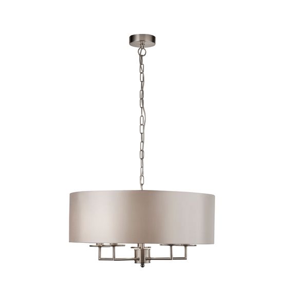 Knightsbridge 5Lt Pendant - Satin Silver &amp; Faux Silk Shade