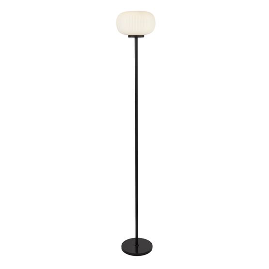 Lumina Floor Lamp - Black Metal &amp; Opal Ribbed Glass