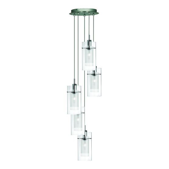 Duo I 5Lt Multi-Drop Pendant - Satin Silver Metal &amp; Glass