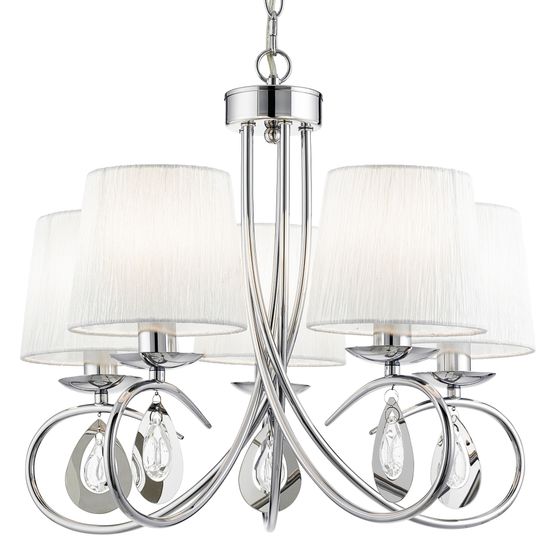 Angelique 5Lt Pendant - Chrome, Clear Glass &amp; White Fabric