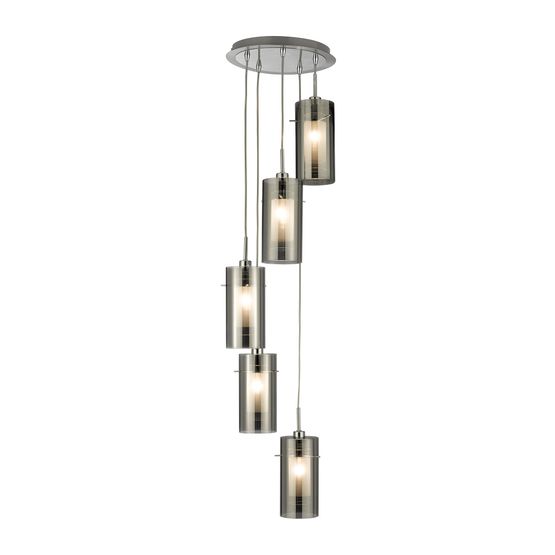Duo I 5Lt Pendant - Satin Silver Metal &amp; Smoked Glass