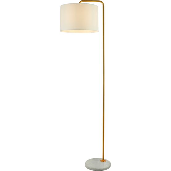 Gallow Floor Lamp-Antique Gold Metal, Marble &amp; White Fabric