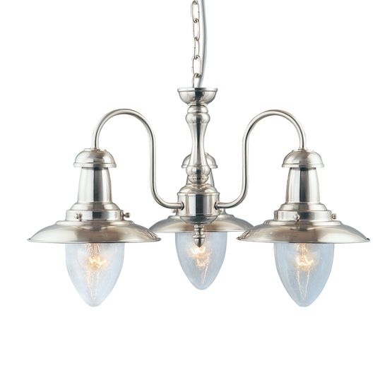 Fisherman II 3Lt Pendant - Satin Silver &amp; Clear Seeded Glass