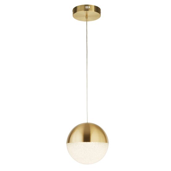 Marbles LED Pendant - Satin Brass Metal &amp; Crushed Ice Shade