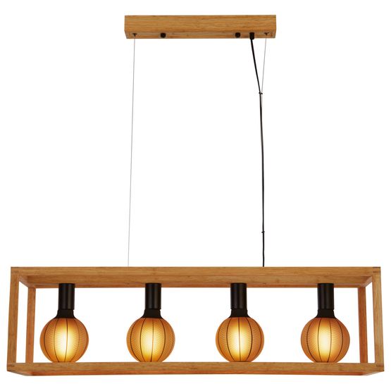 Square 4Lt Pendant - Natural Wood &amp; Black Metal