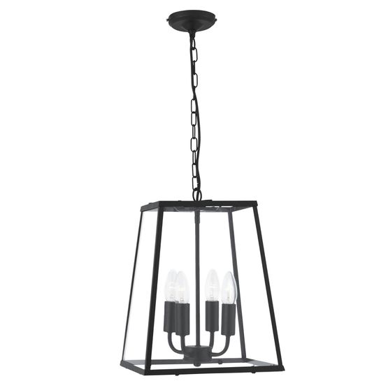 Lantern Noir 4Lt Pendant - Black Metal &amp; Clear Glass