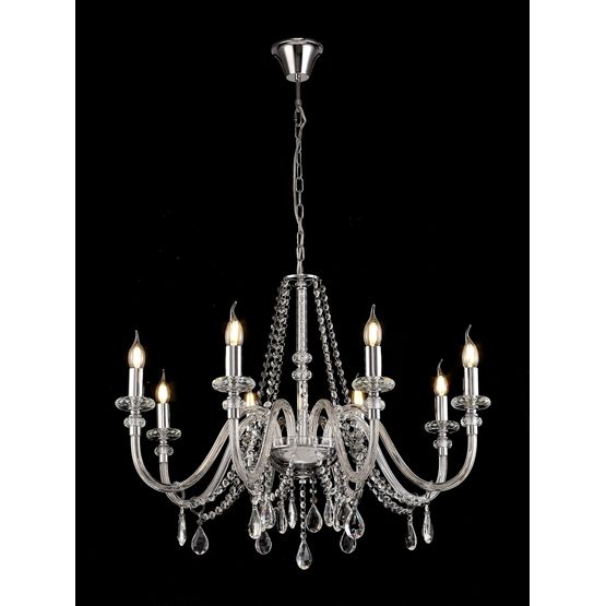 Gabriella Chandelier Pendant, 8 Light E14, Polished Chrome/Clear Glass/Crystal,
