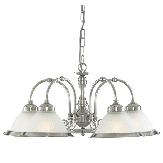 American Diner 5Lt Pendant - Satin Silver &amp; Acid Glass