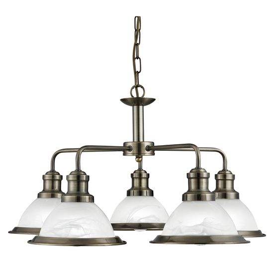 Bistro 5Lt Pendant - Antique Brass Metal &amp; Acid Glass