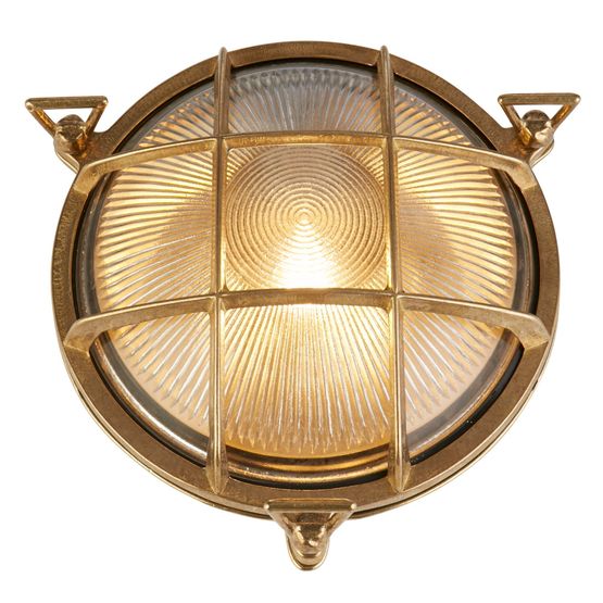 Bulkhead Round Outdoor Light - Solid Brass &amp; Ribbed Glass
