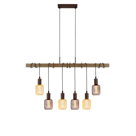 Barn 6Lt Pendant - Black Metal &amp; Wood