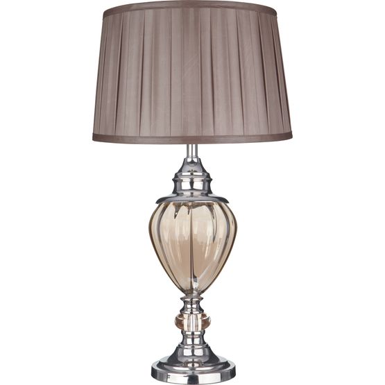 Greyson Table Lamp - Chrome, Amber Glass &amp; Brown Shade