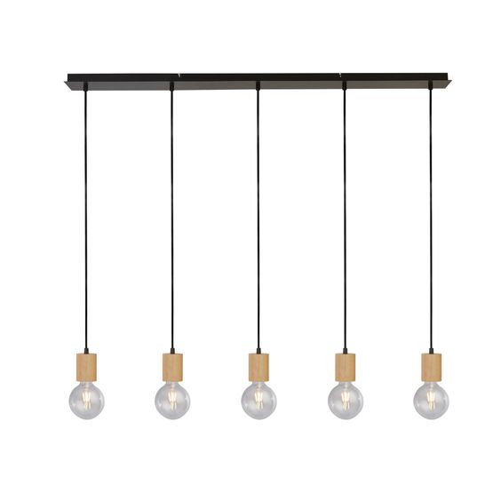 Spinny 5Lt Bar Pendant - Wood &amp; Matt Black Metal