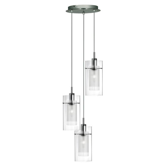 Duo I 3Lt Multi-Drop Pendant - Chrome Metal &amp; Double Glass