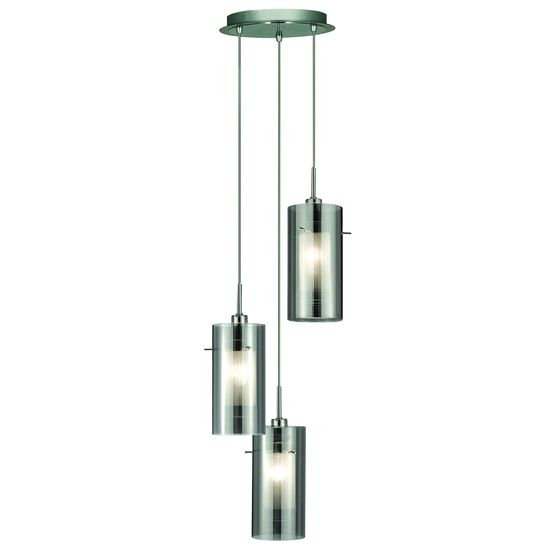 Duo II 3Lt Multi-Drop Pendant - Satin Silver &amp; Smoked Glass