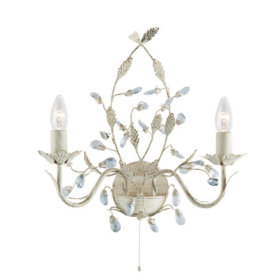 Alamandite 2Lt Cream &amp; Gold Metal, Glass Drops Wall Light