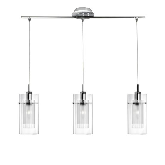 Duo I 3Lt Bar Pendant - Chrome Metal &amp; Double Glass