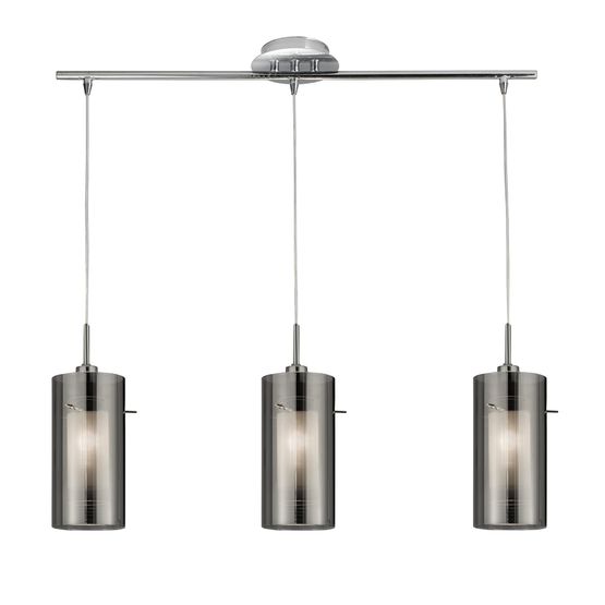 Duo II 3Lt Bar Pendant - Satin Silver &amp; Smoked Glass