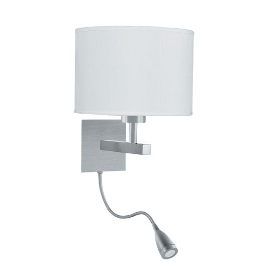 Hotel LED Dual Arm Wall Light - Satin Silver &amp; Fabric Shade