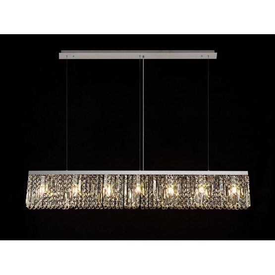 Zara 138x9cm Linear Pendant Chandelier, 7 Light E14, Polished Chrome/Crystal
