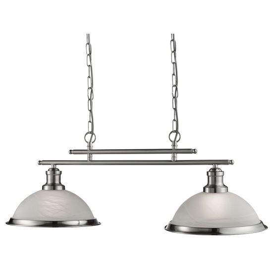 Bistro 2Lt Bar Pendant - Satin Silver Metal &amp; Glass