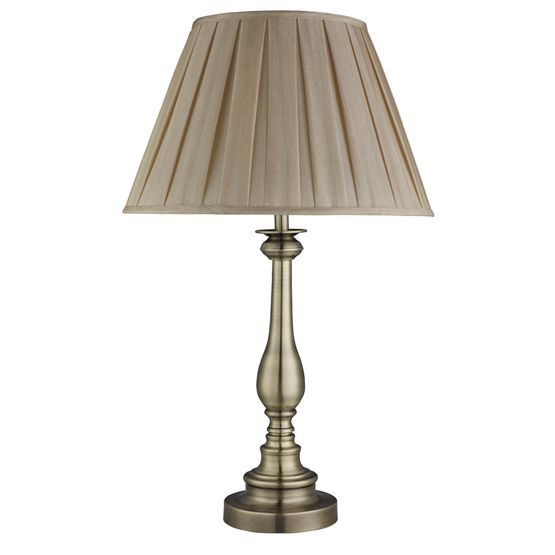 Flemish Table Lamp - Antique Brass Metal, Grey Pleated Shade