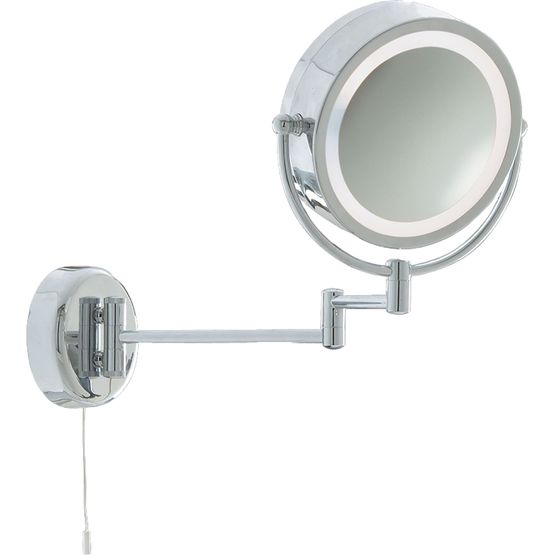 Illuminating Bathroom Mirror With Swing Arm - Chrome, IP44