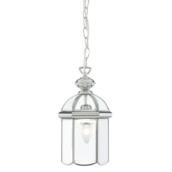 Bevelled Lantern Pendant - Chrome Metal &amp; Clear Glass
