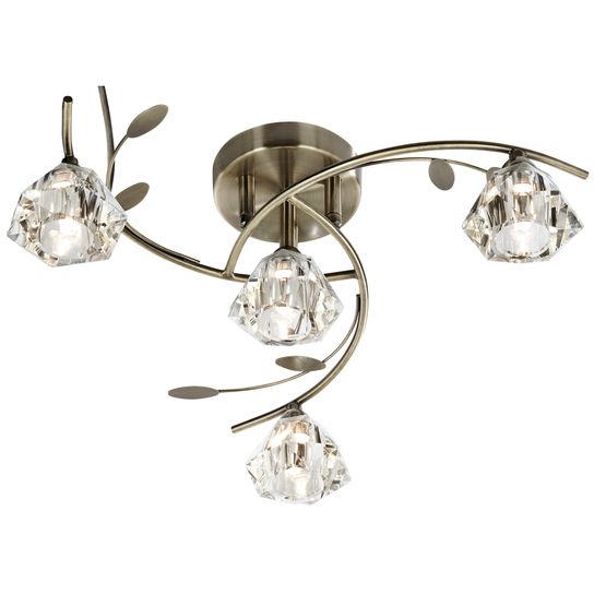 Sierra 4Lt Semi-Flush Ceiling Light - Antique Brass &amp; Glass
