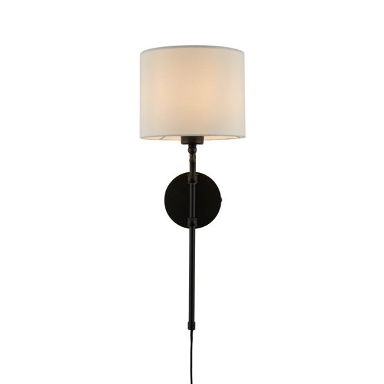 Munich Wall Light - Matt Black Metal &amp; Natural Linen Shade
