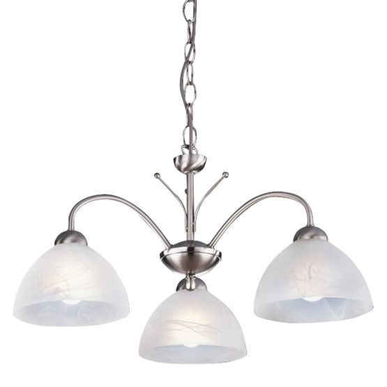 Milanese 3Lt Pendant - Satin Silver Metal &amp; Alabaster Glass