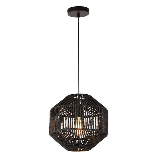 Wicker Pendant - Matt Black Metal &amp; Black Rope Shade