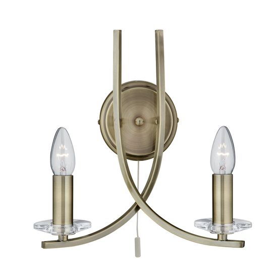Ascona 2Lt Wall Light - Antique Brass Metal &amp; Glass