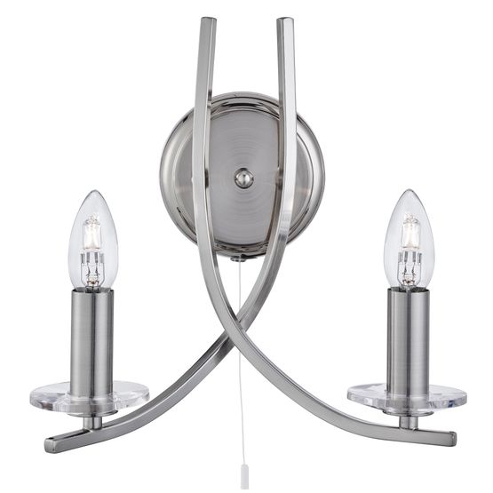 Ascona 2Lt Wall Light - Satin Silver &amp; Clear Glass Sconces