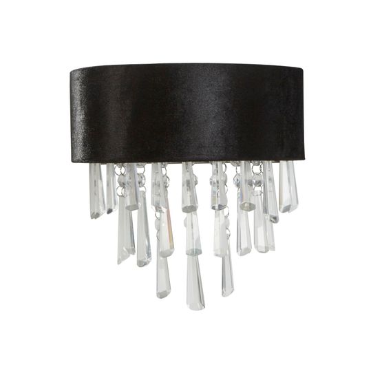 Glamour 2Lt Wall Light - Black Velvet &amp; Clear Crystal