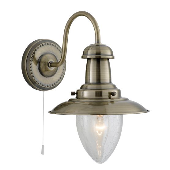 Fisherman II Wall Light - Antique Brass &amp; Clear Seeded Glass