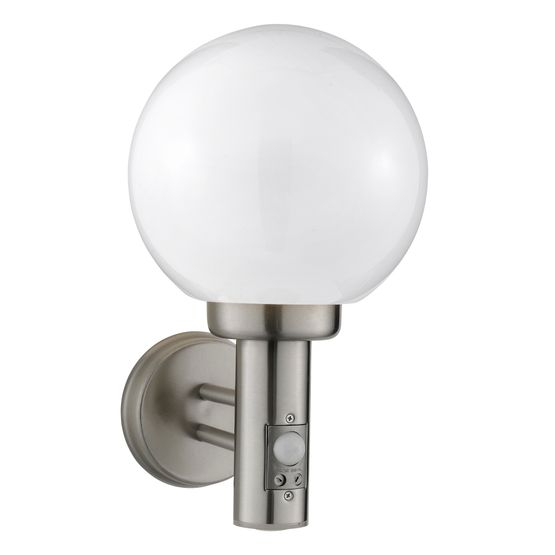 Orb Lantern Outdoor Wall Light- Stainless Steel, White Shade