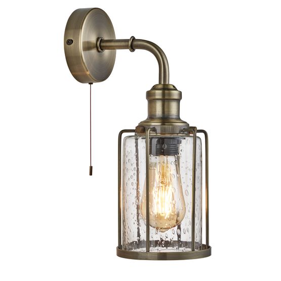Pipes Wall Light - Antique Brass Metal &amp; Seeded Glass