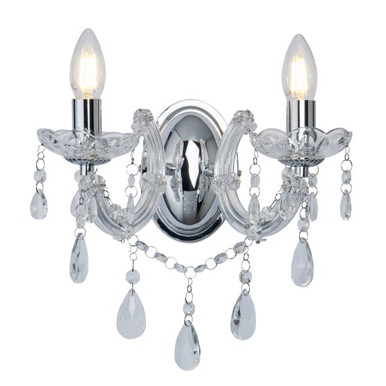 Marie Therese 2Lt Wall Light - Chrome Metal &amp; Clear Crystal