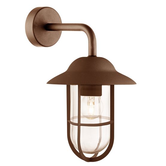 Toronto Outdoor Wall Light- Rustic Brown Metal &amp; Clear Glass